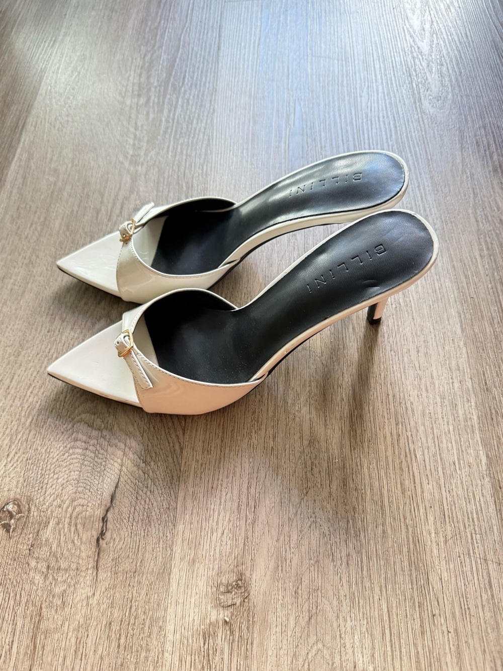 billini eliora white patent pointed toe slip on mules high heel shoes size 6 NEW